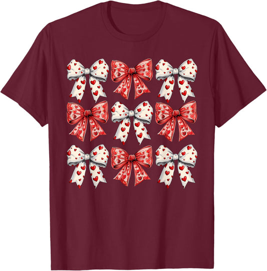 Retro Valentine's day Heart Coquette Bow Women Kids Girl T-Shirt - T-Shirt | Maroon