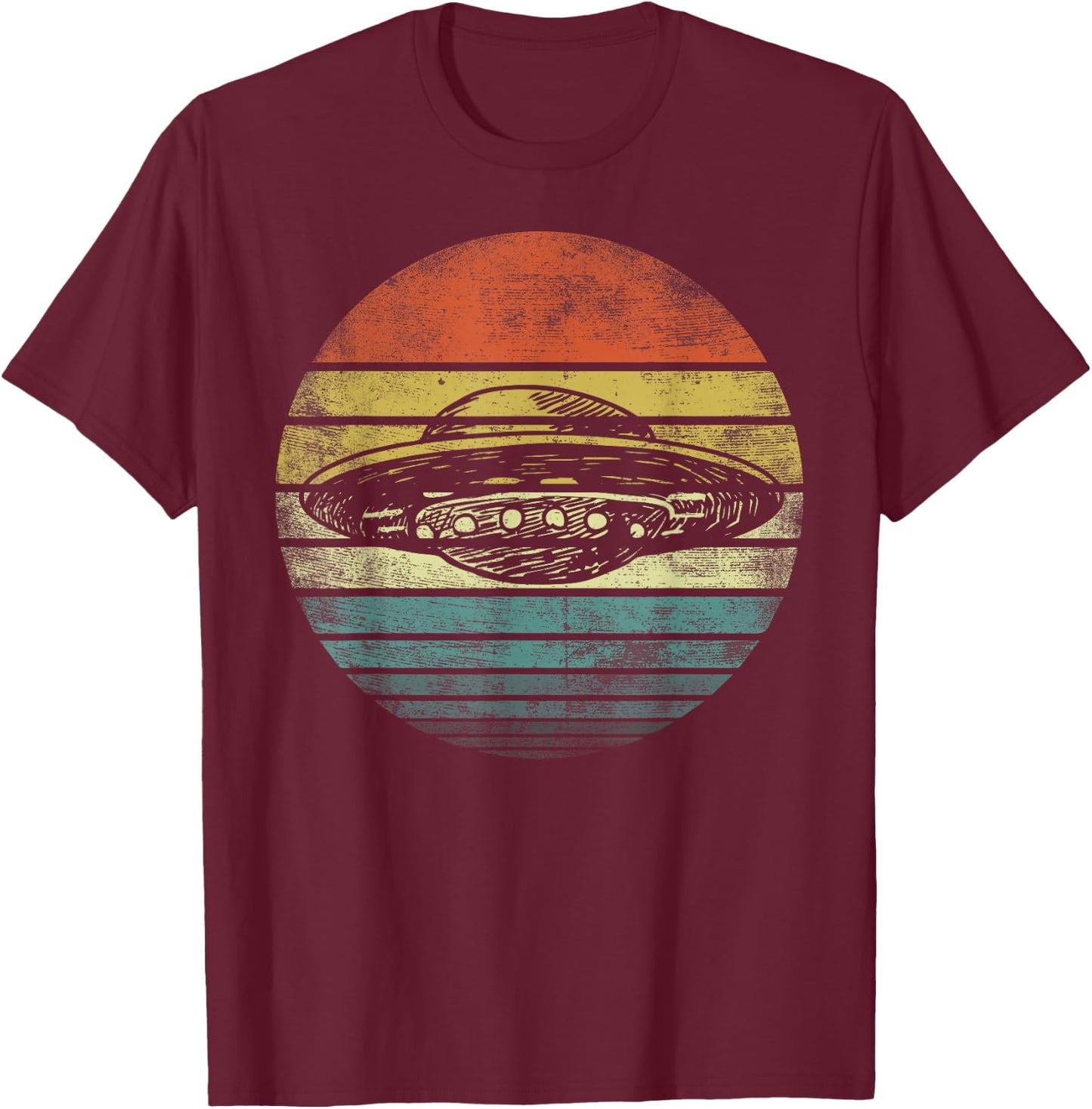 UFO Gifts Retro Sunset Funny Alien UFO Hunter Silhouette T-Shirt - T-Shirt | Maroon