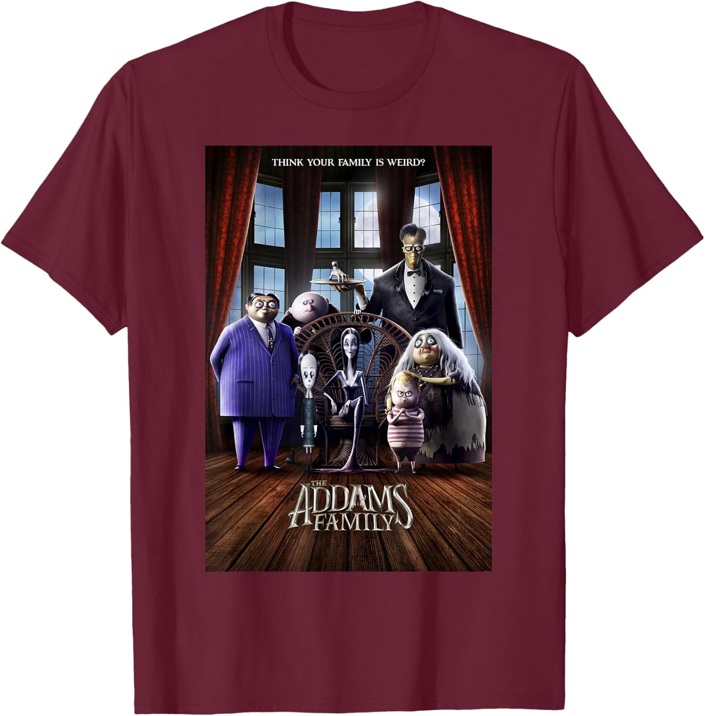 Addams Family Group Shot Portrait Movie Poster T-Shirt - T-Shirt | Maroon