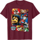 Paw Patrol Rescue Dogs In Squares T-Shirt - T-Shirt | Maroon
