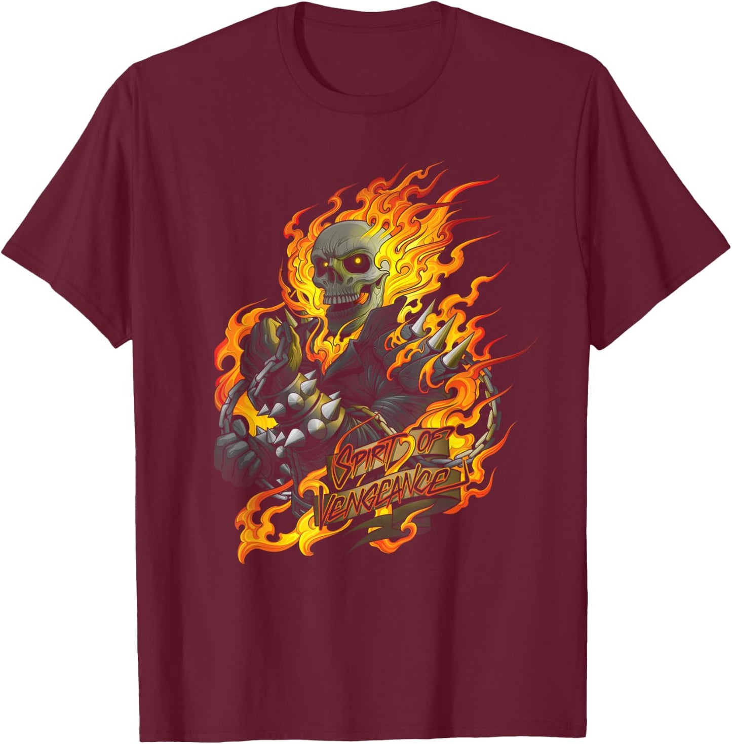 Marvel Ghost Rider Spirit of Vengeance Flaming Skull T-Shirt - T-Shirt | Maroon
