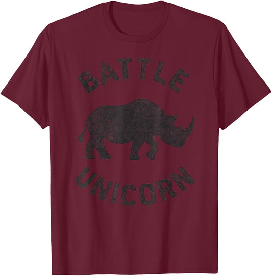 Battle Unicorn Funny Rhino Rhinoceros Vintage Distressed T-Shirt - T-Shirt | Maroon
