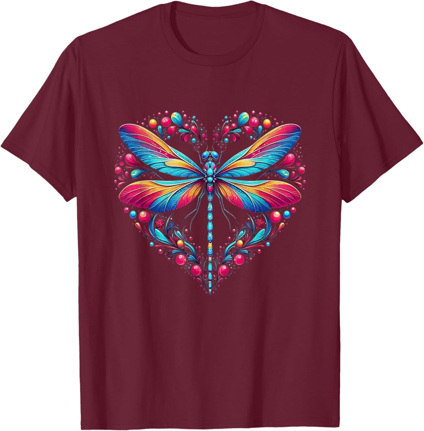 Dragonfly Love Spiritual Colorful Dragonflies Art Garden T-Shirt - T-Shirt | Maroon