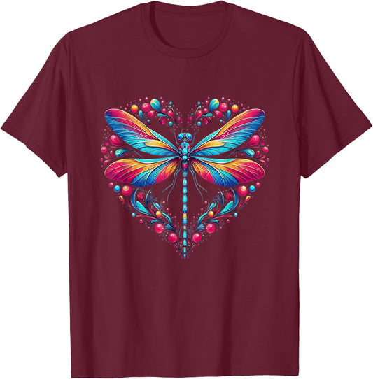 Dragonfly Love Spiritual Colorful Dragonflies Art Garden T-Shirt - T-Shirt | Maroon