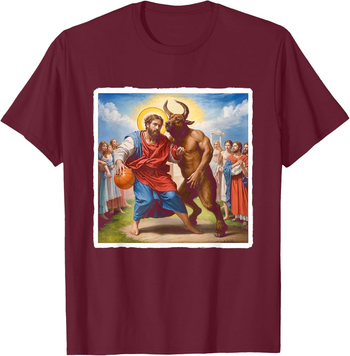 Jesus vs Satan Basketball Play Humor Sport Game T-Shirt - T-Shirt | Maroon