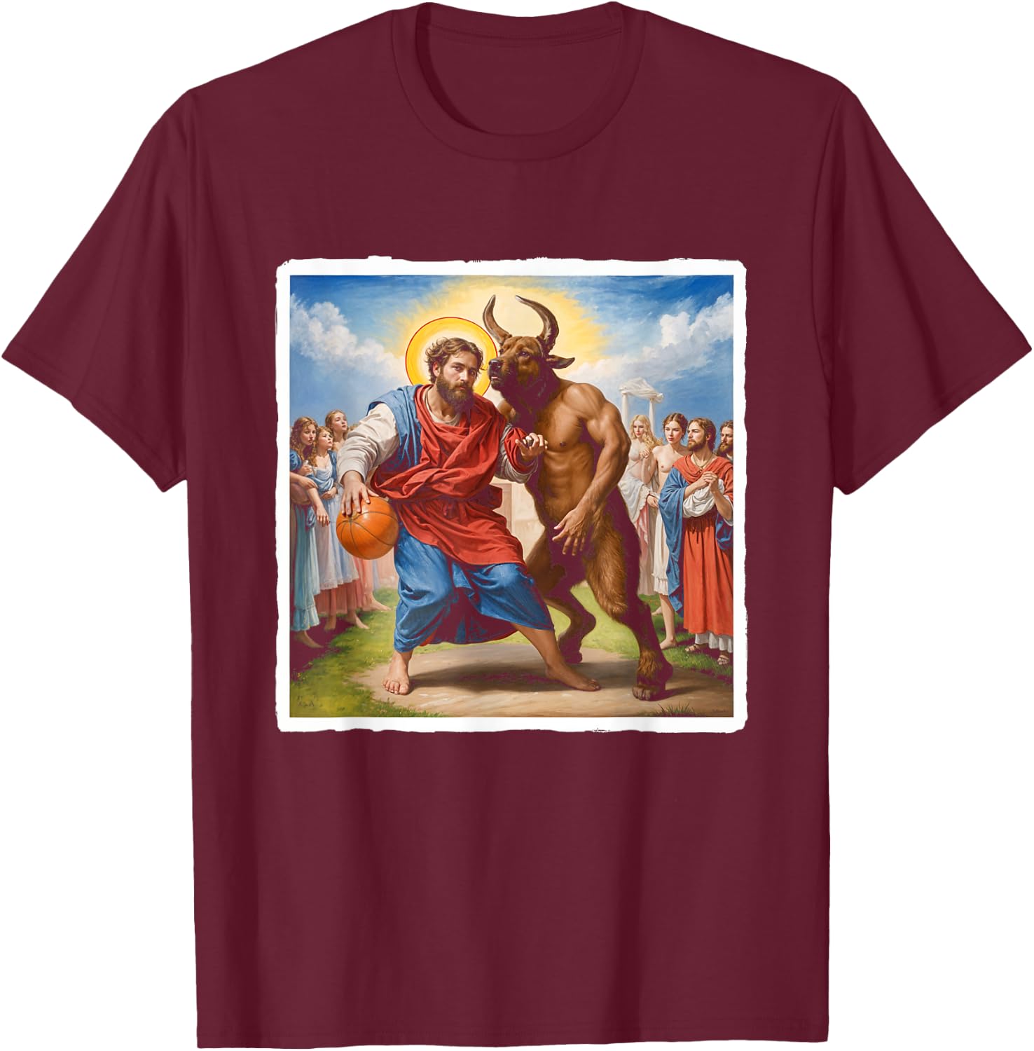 Jesus vs Satan Basketball Play Humor Sport Game T-Shirt - T-Shirt | Maroon