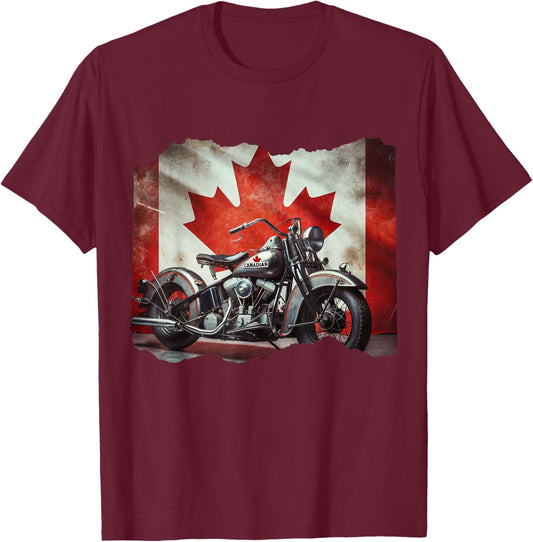 Retro Vintage Canada Flag Motorcycle Patriotic Biker T-Shirt - T-Shirt | Maroon