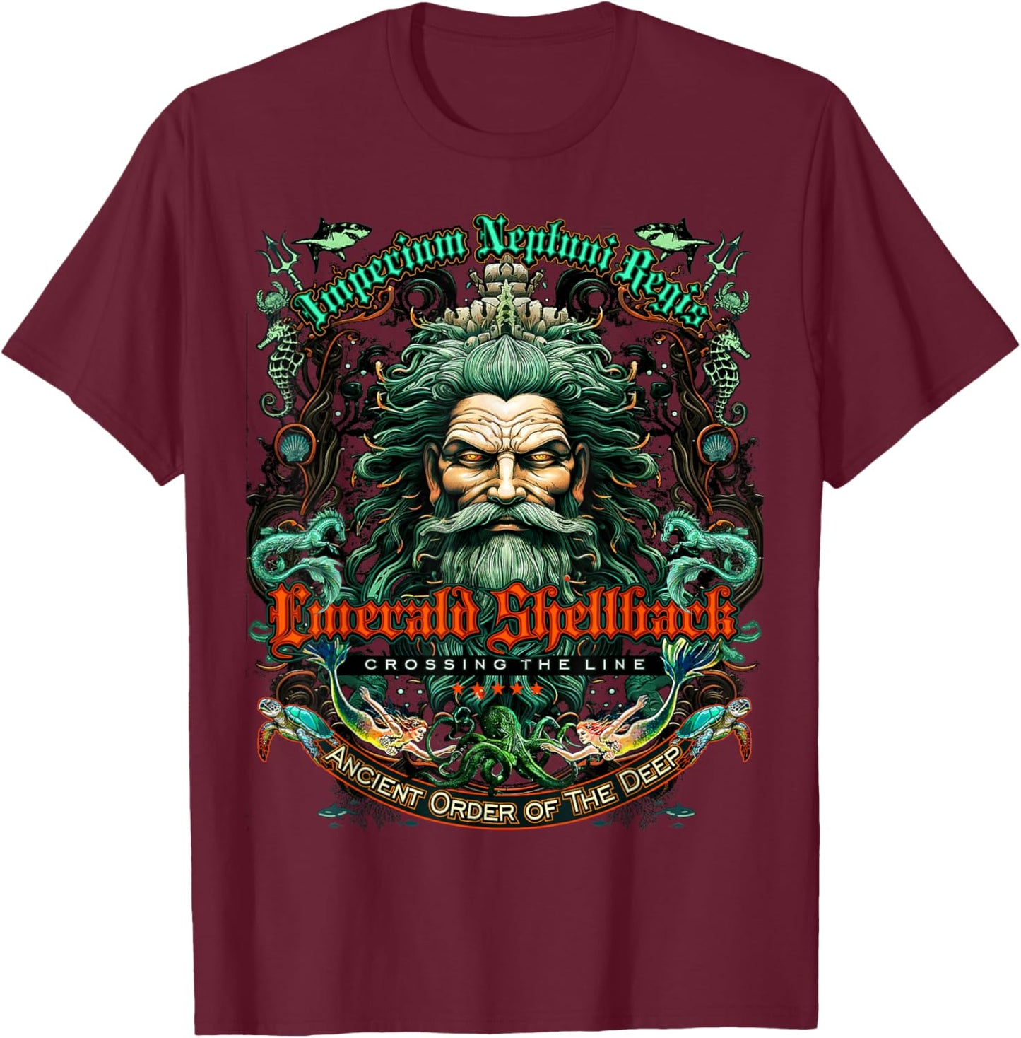 Emerald Shellback Crossing The Line T-Shirt - T-Shirt | Maroon
