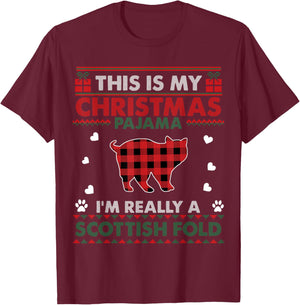 Scottish Fold Cat Lover Xmas Gifts Ugly Christmas Sweater Men Women Kids T-Shirt - T-Shirt | Maroon
