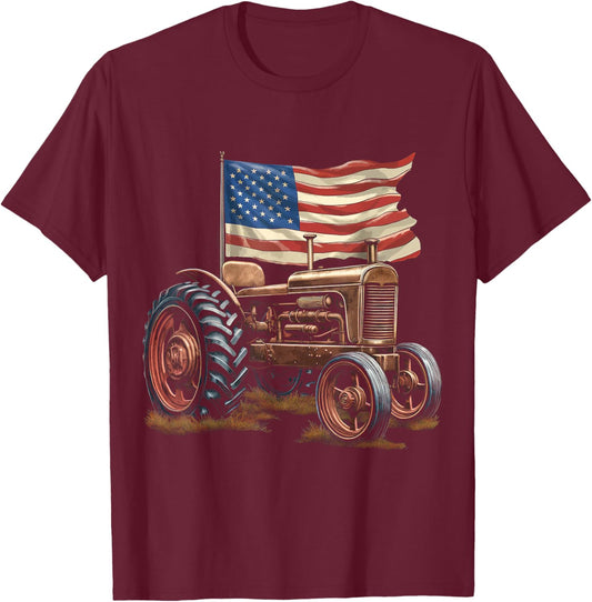 Patriotic Tractor American Flag Tractor Farmer Farm Men Boys T-Shirt - T-Shirt | Maroon