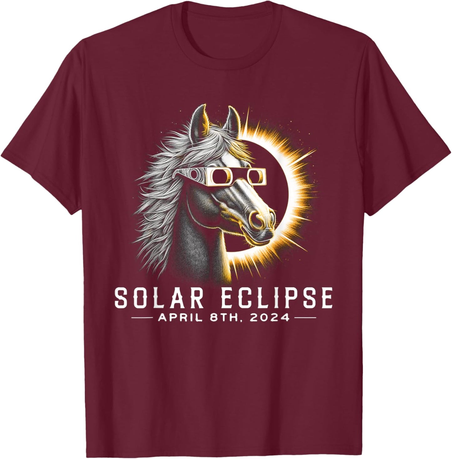 Solar Eclipse 2024 Total Eclipse April 8th 2024 horse lover T-Shirt - T-Shirt | Maroon