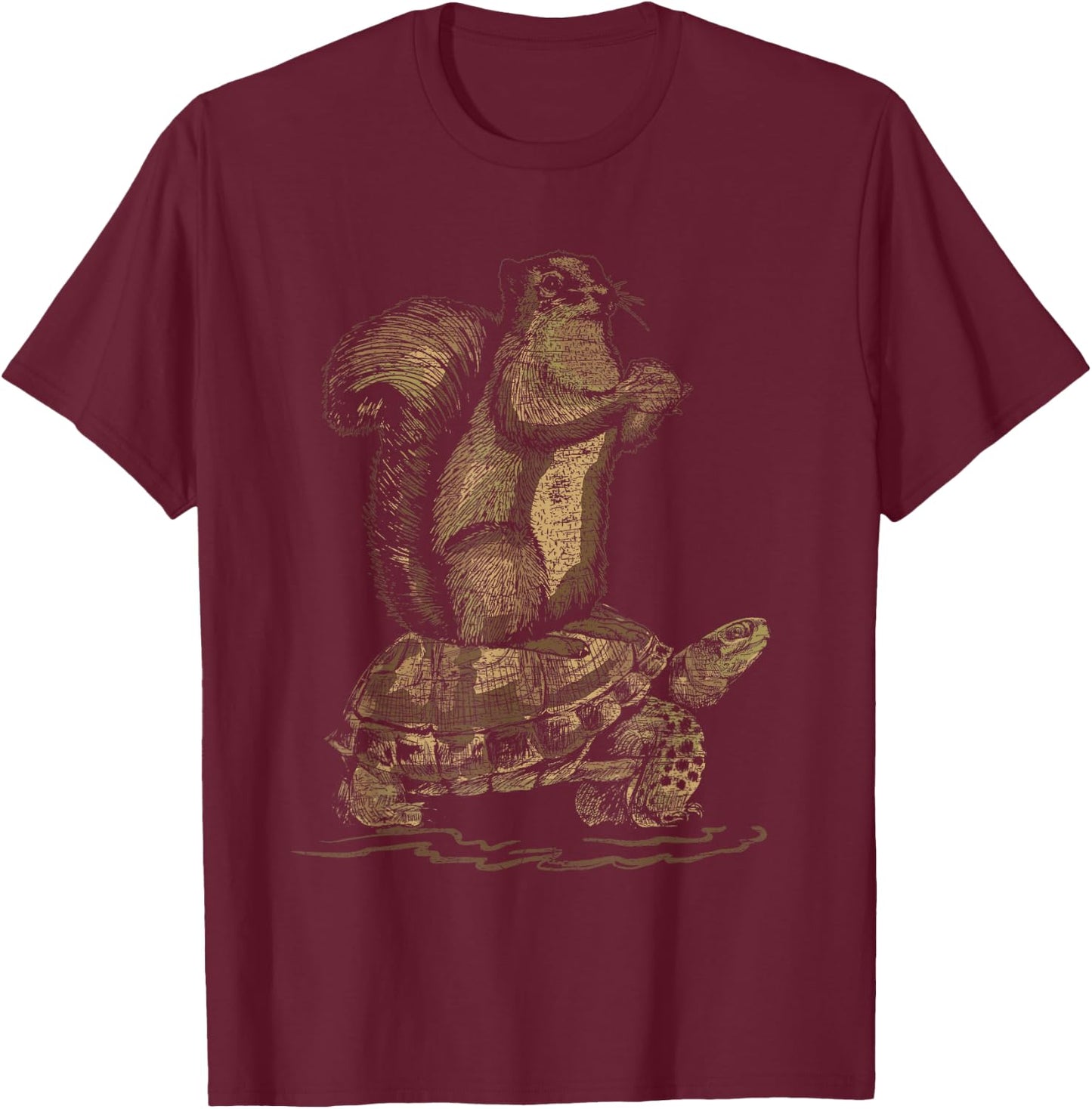 Vintage Animal Gifts Turtle Riding Squirrel T-Shirt - T-Shirt | Maroon