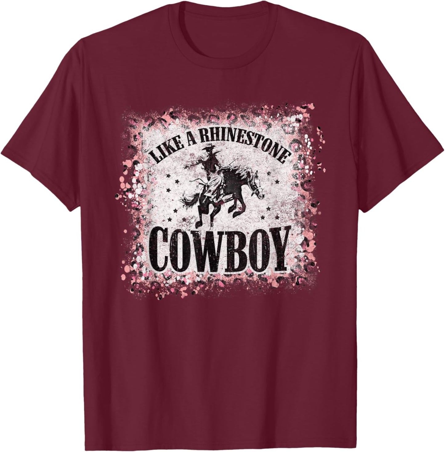 Vintage Leopard Bleached Like A Rhinestone Cowboy Horseback T-Shirt - T-Shirt | Maroon