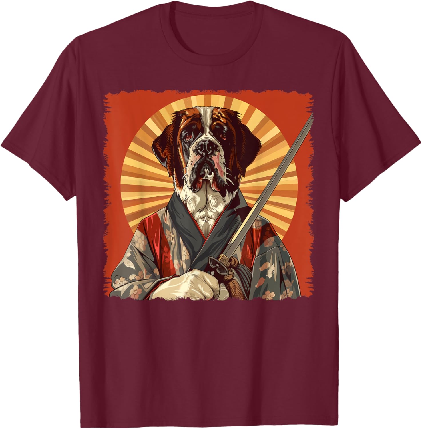 St. Bernard Dog Japanese Art Samurai Ukiyo-e T-Shirt - T-Shirt | Maroon