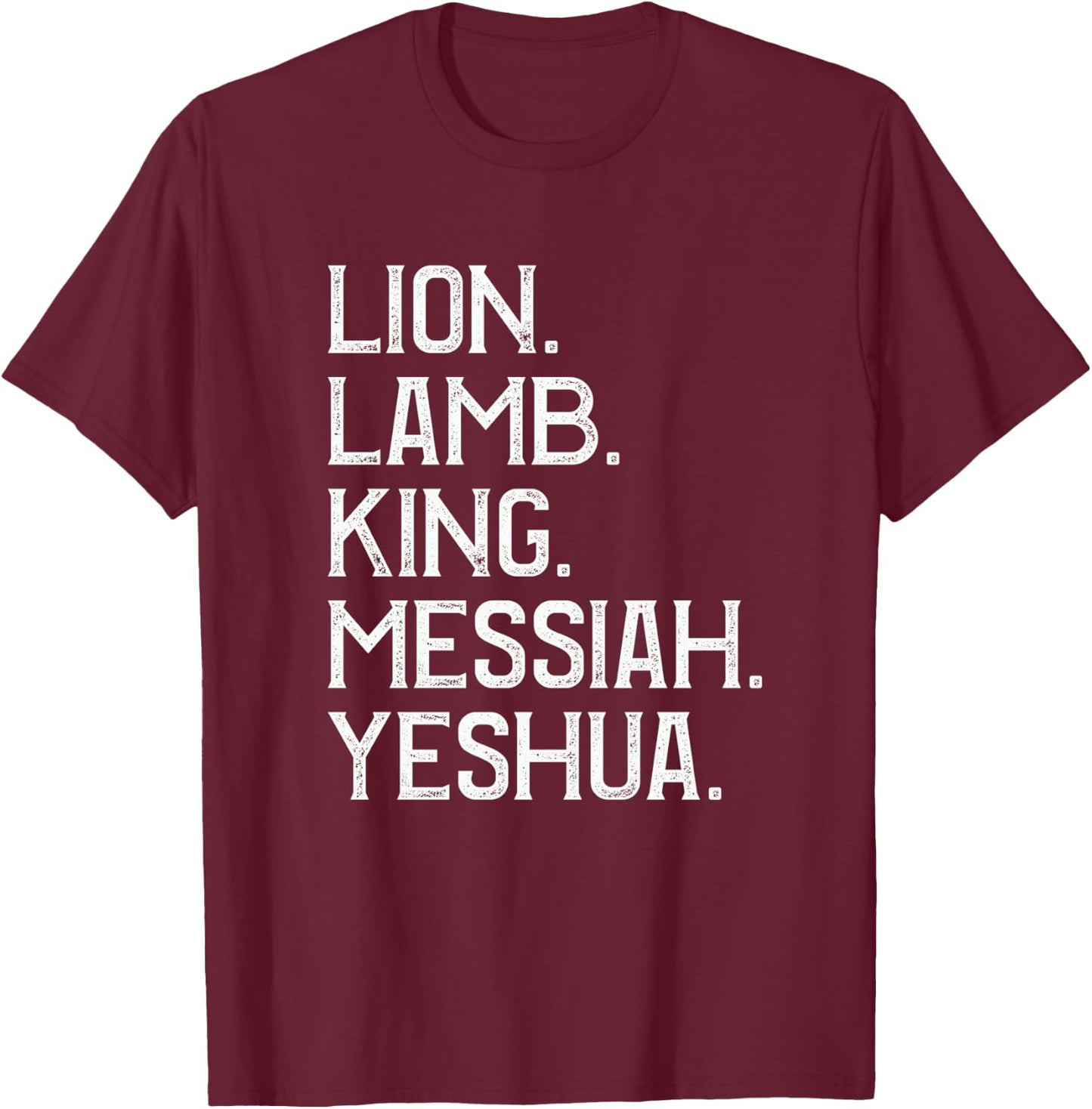 Distressed Lion Lamb King Messiah Yeshua Christian Bible T-Shirt - T-Shirt | Maroon