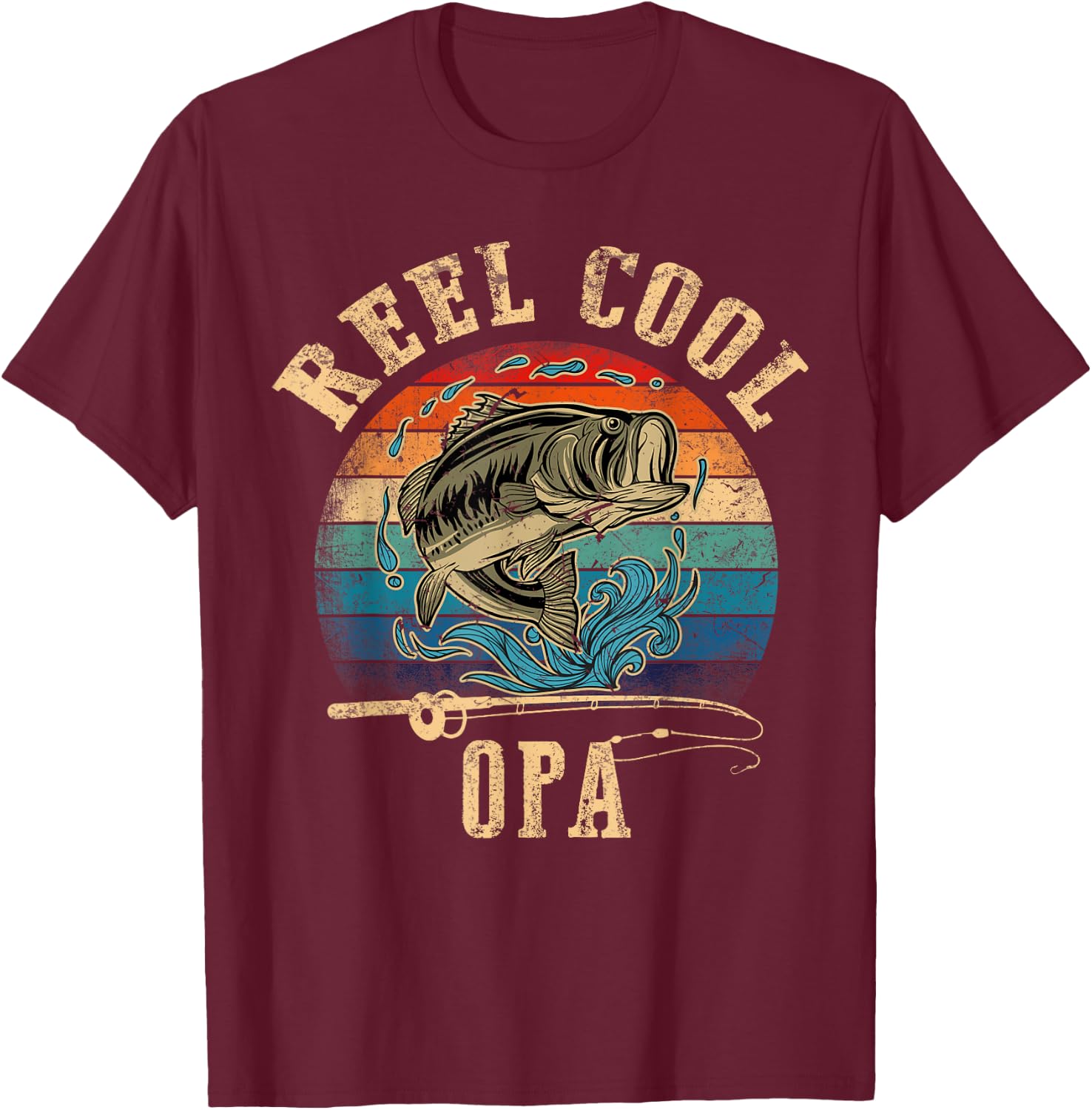 Vintage Reel Cool Opa Fish Fishing Shirt Father's Day T-Shirt - T-Shirt | Maroon