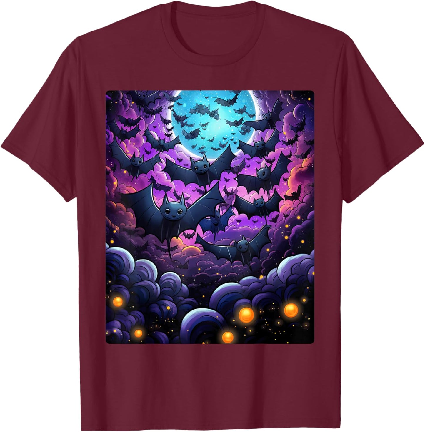 Gothic Bat Spooky Bats Pattern Moon Night T-Shirt - T-Shirt | Maroon