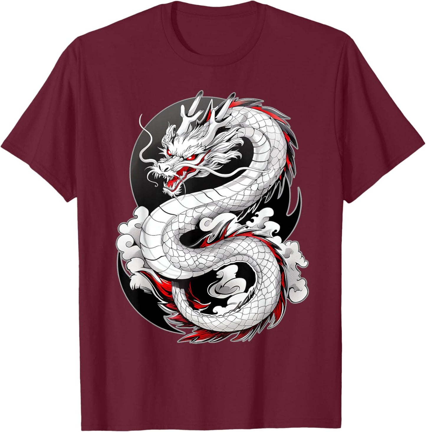 Japanese Dragon In Clouds Men Women Asian Mythical Creature T-Shirt - T-Shirt | Maroon