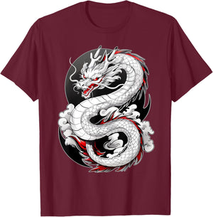 Japanese Dragon In Clouds Men Women Asian Mythical Creature T-Shirt - T-Shirt | Maroon