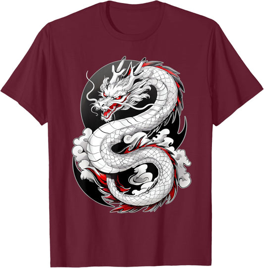 Japanese Dragon In Clouds Men Women Asian Mythical Creature T-Shirt - T-Shirt | Maroon