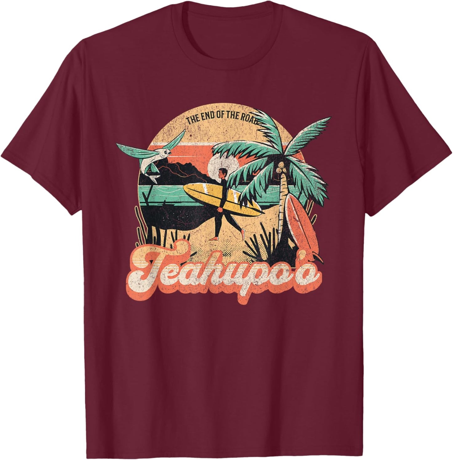 Teahupo'o French Polynesia Tahiti Iconic Surfing T-Shirt - T-Shirt | Maroon