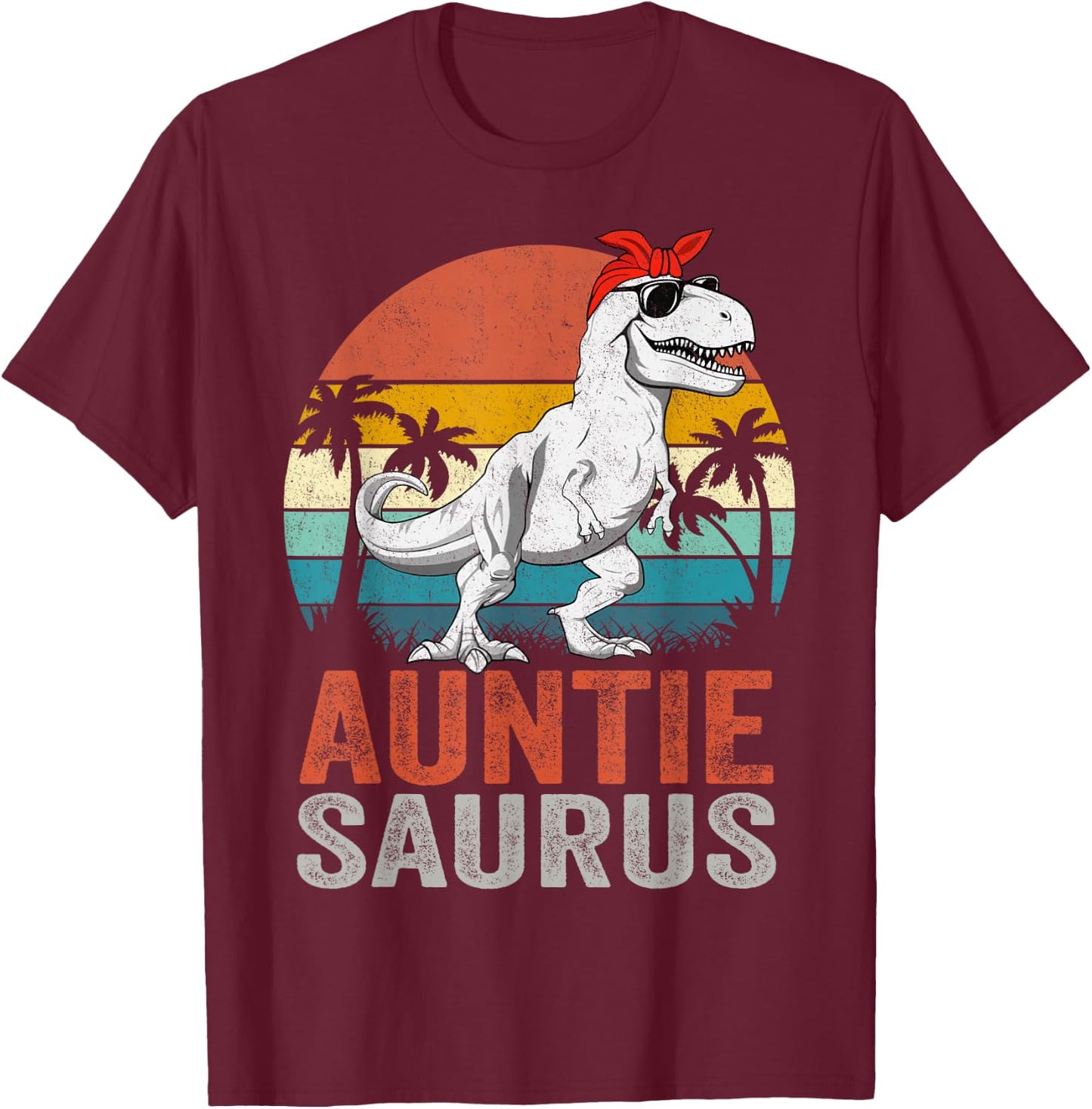 Auntiesaurus T Rex Dinosaur Auntie Saurus Family Matching T-Shirt - T-Shirt | Maroon
