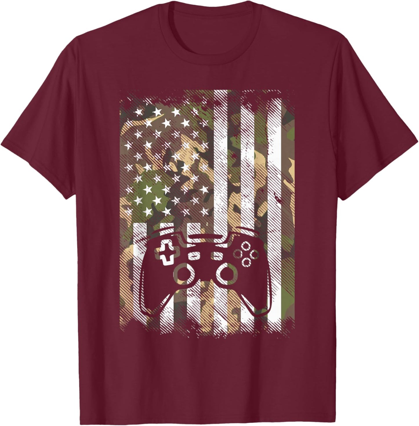 Camo US Flag Gamer Controller Patriotic Men Boys Kids Youth T-Shirt - T-Shirt | Maroon