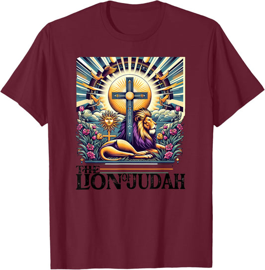 Lion of Judah Men Women Vintage Religious Animal Easter T-Shirt - T-Shirt | Maroon