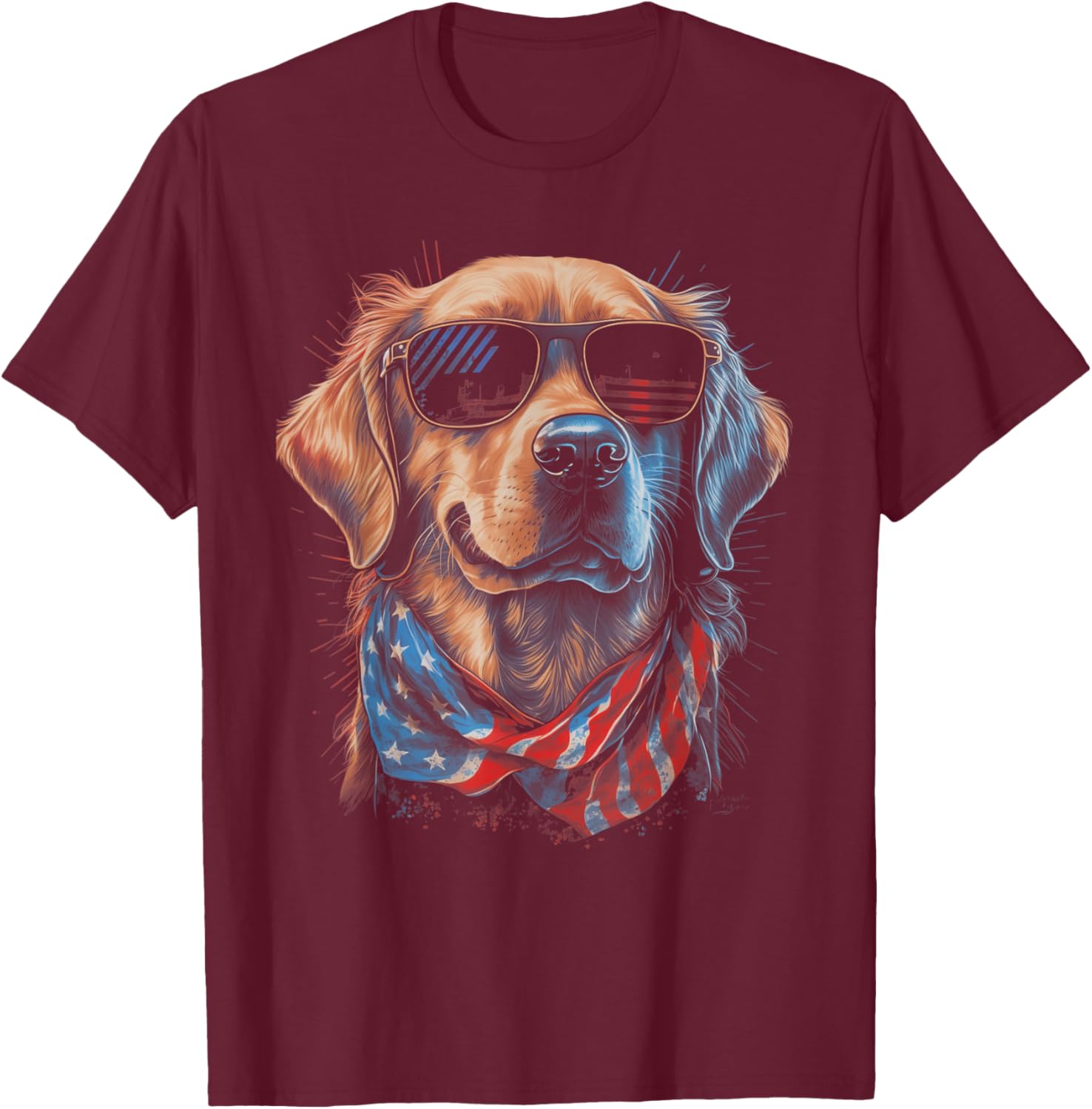 American Flag USA America 4th Of July Dog -Golden Retriever T-Shirt - T-Shirt | Maroon