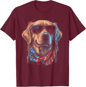 American Flag USA America 4th Of July Dog -Golden Retriever T-Shirt - T-Shirt | Maroon