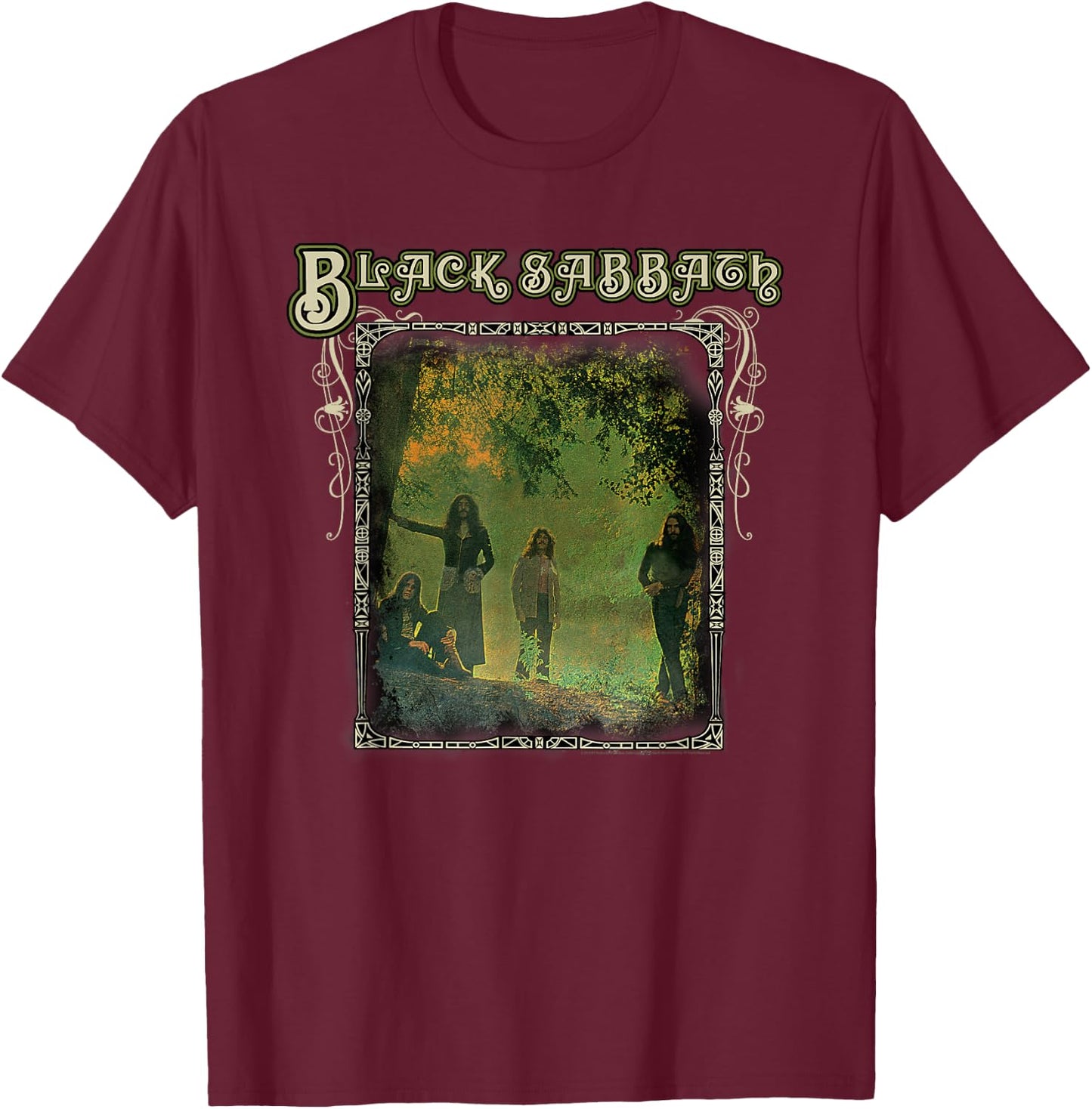 Black Sabbath Official Trees Photo Framed T-Shirt - T-Shirt | Maroon