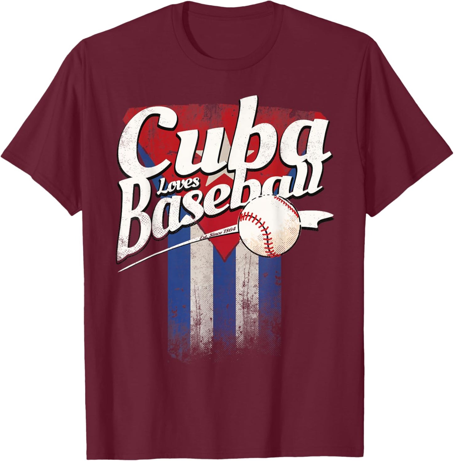 Cuban Baseball Shirt Cuba Flag Beisbol Fan Hispanic Heritage T-Shirt - T-Shirt | Maroon