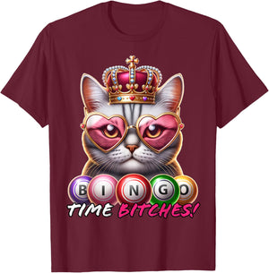 Funny Bingo Gifts Men Bingo Time Bitches Black Cartoon Graphic Modern T-Shirt - T-Shirt | Maroon