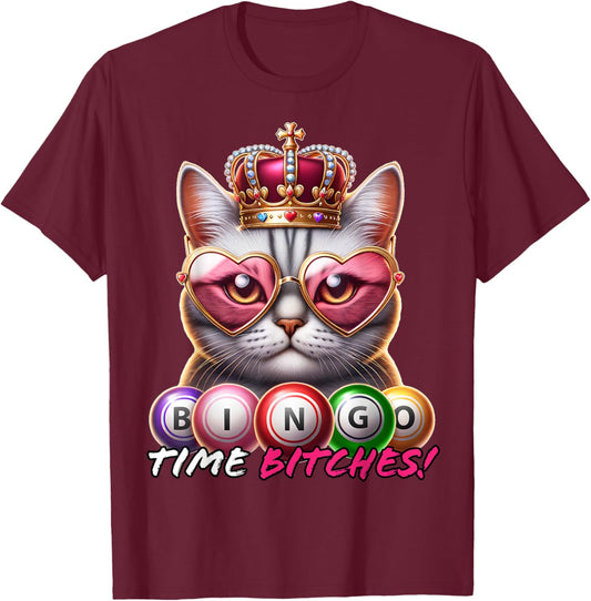Funny Bingo Gifts Men Bingo Time Bitches Black Cartoon Graphic Modern T-Shirt - T-Shirt | Maroon