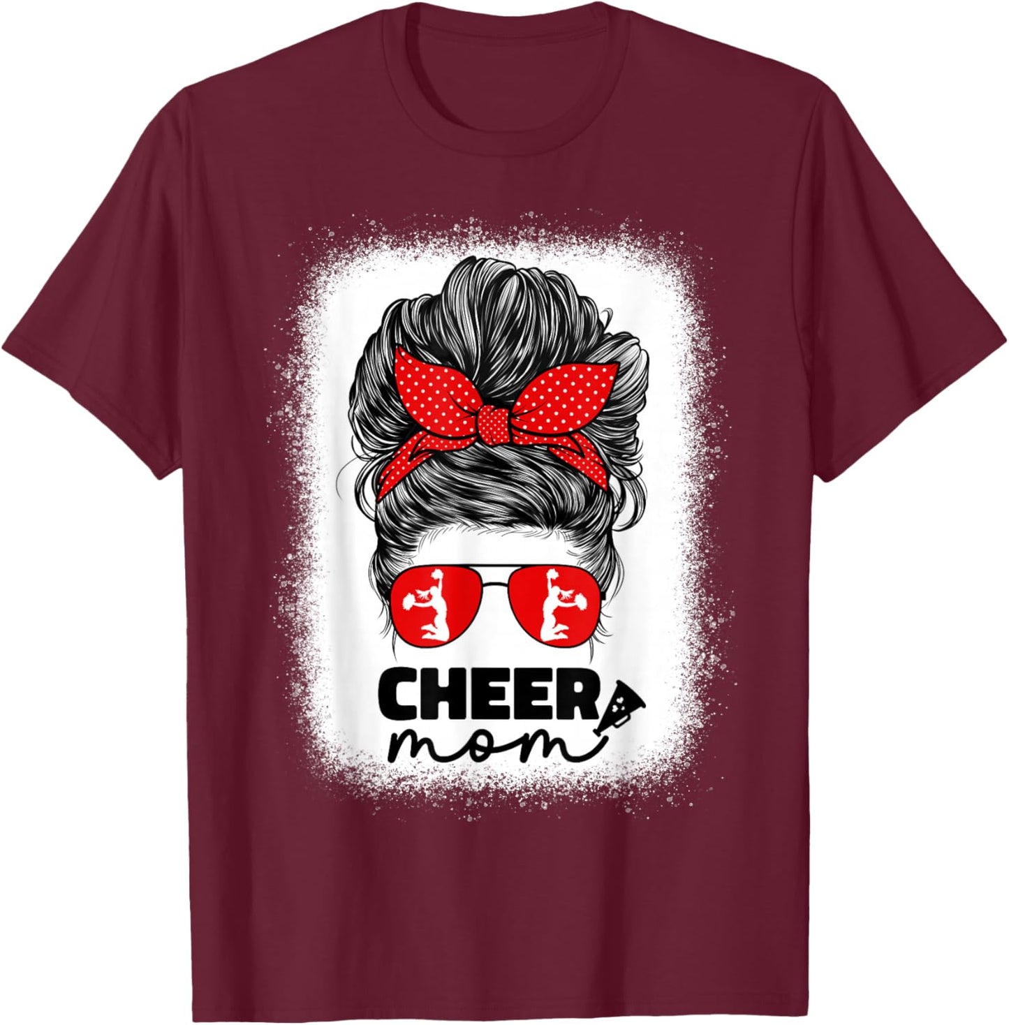 Cute Cheer Mom Cheerleader Mom Red Messy Bun Mom T-Shirt - T-Shirt | Maroon