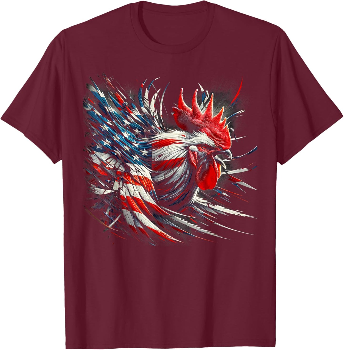 American Flag Rooster Chicken 4th of July Animal T-Shirt - T-Shirt | Maroon