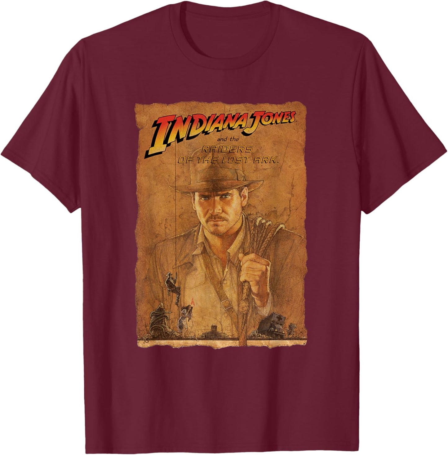 Lucasfilm Indiana Jones Raiders of The Lost Ark Poster Art T-Shirt - T-Shirt | Maroon