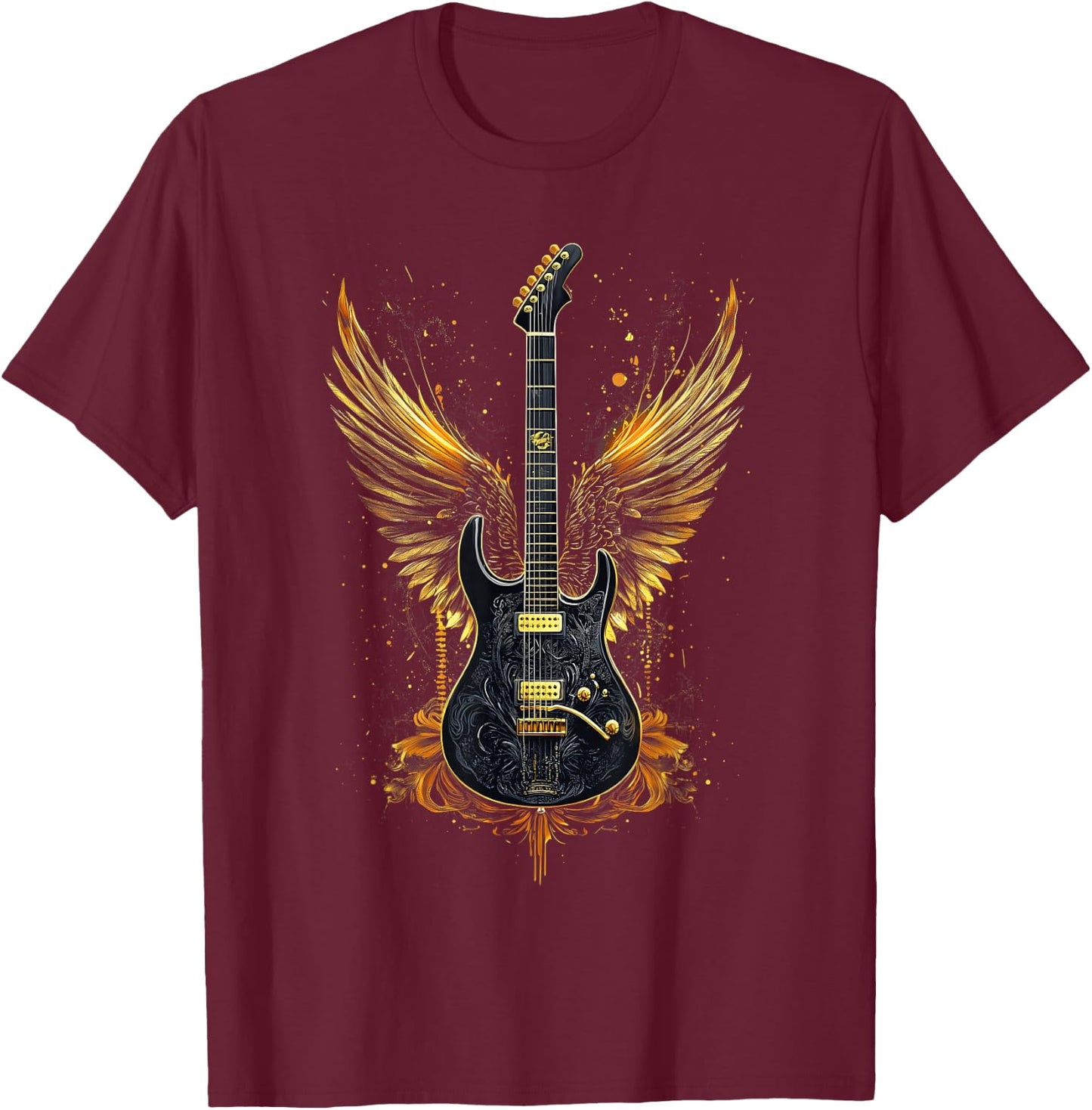 Rock & Roll Guitar With Wings Vintage Retro 80S Music T-Shirt - T-Shirt | Maroon