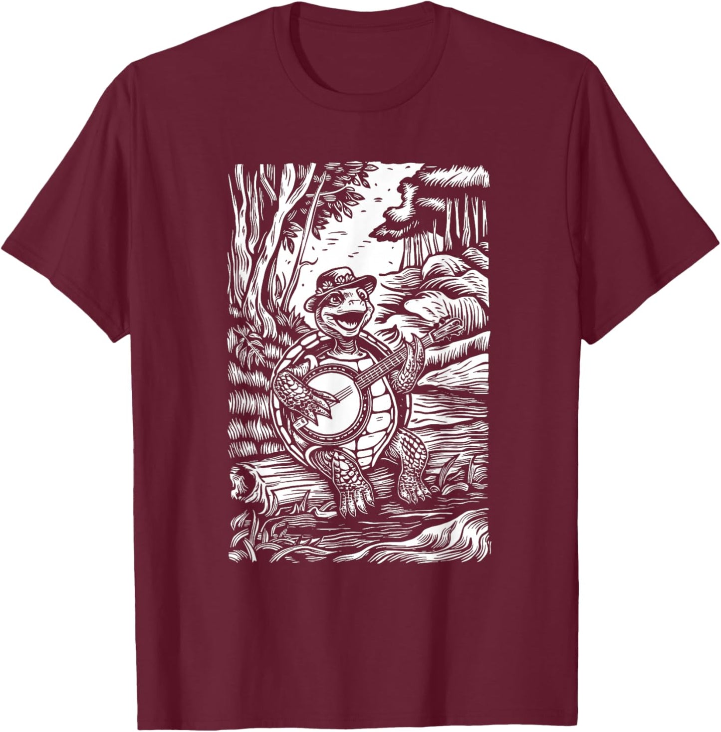 Happy Terrapin BanjoPlayer Folk Music Bluegrass T-Shirt - T-Shirt | Maroon