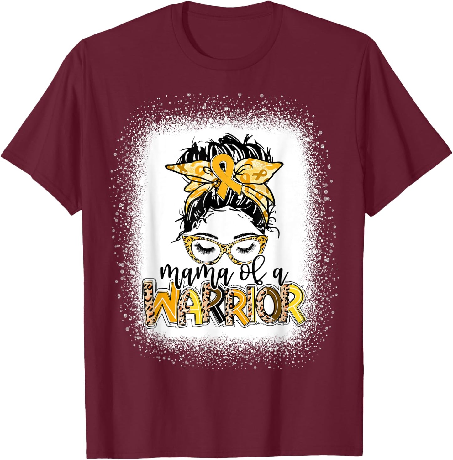 Childhood Cancer Awareness Women Messy Bun Mama of a Warrior T-Shirt - T-Shirt | Maroon