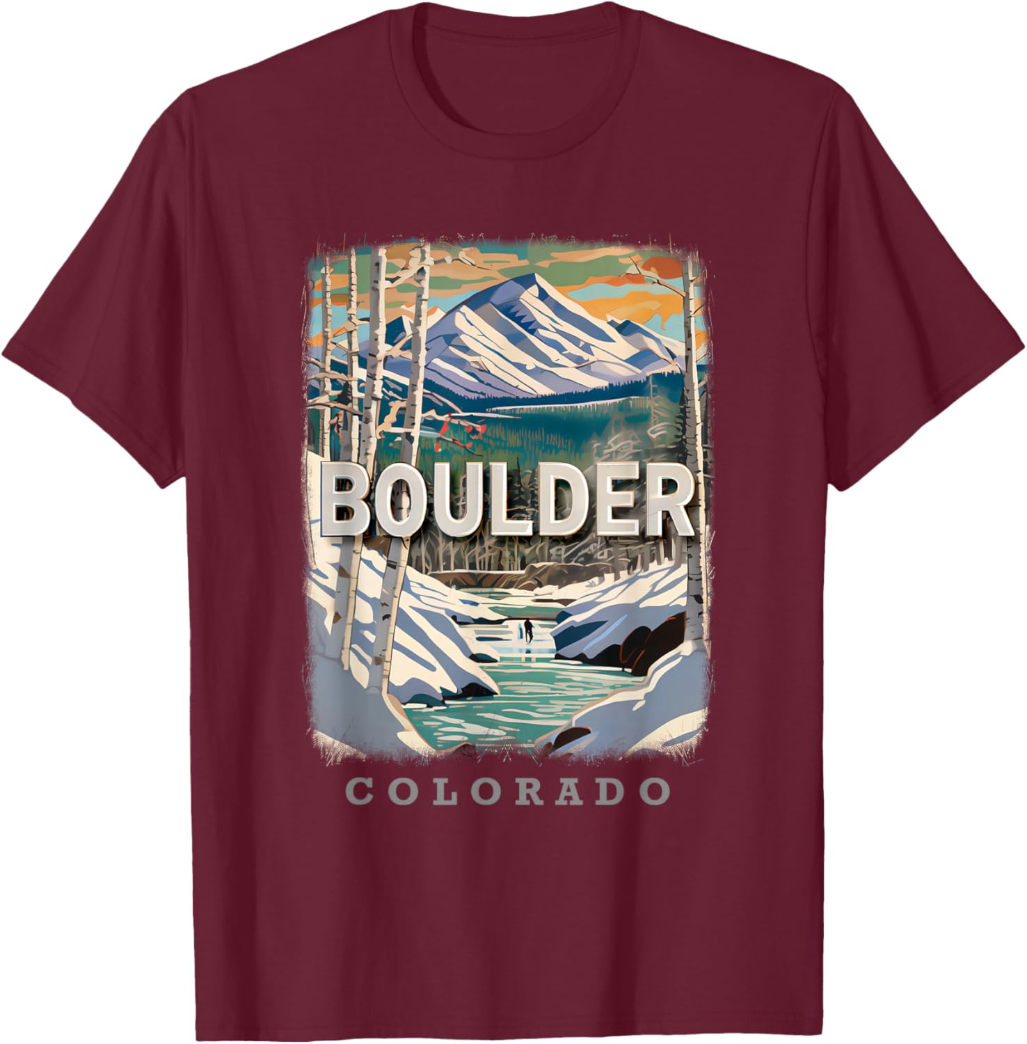 Boulder Colorado CO Rocky Mountain Majesty SD434 T-Shirt - T-Shirt | Maroon