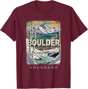 Boulder Colorado CO Rocky Mountain Majesty SD434 T-Shirt - T-Shirt | Maroon