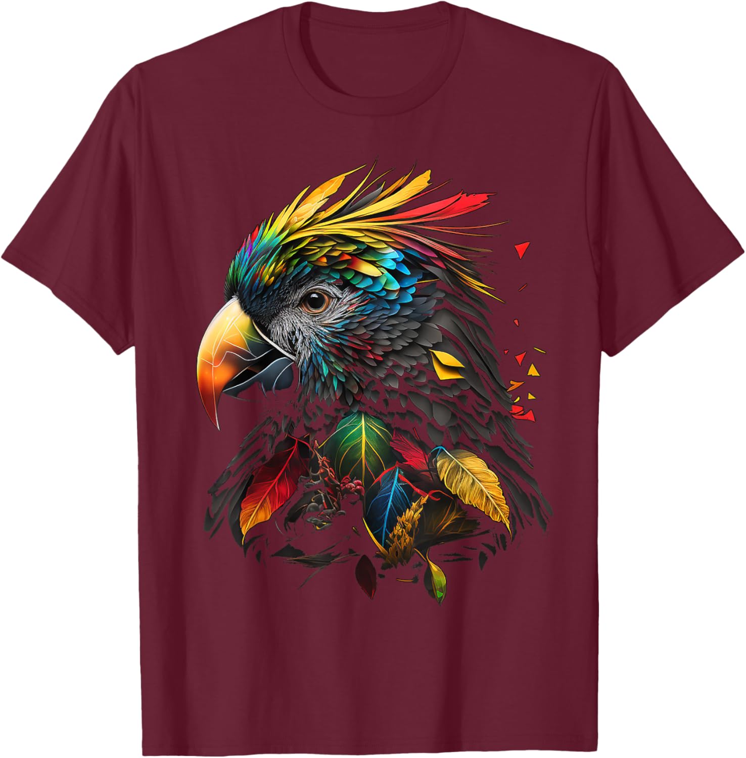 Parrot Colourful Polygon Animal Print Art Small T-Shirt - T-Shirt | Maroon