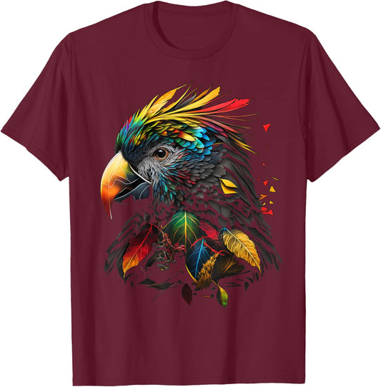 Parrot Colourful Polygon Animal Print Art Small T-Shirt - T-Shirt | Maroon