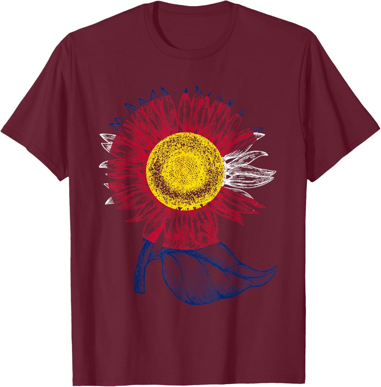 Colorful Colorado Flag Sunflower Women Mom Cute T-Shirt - T-Shirt | Maroon