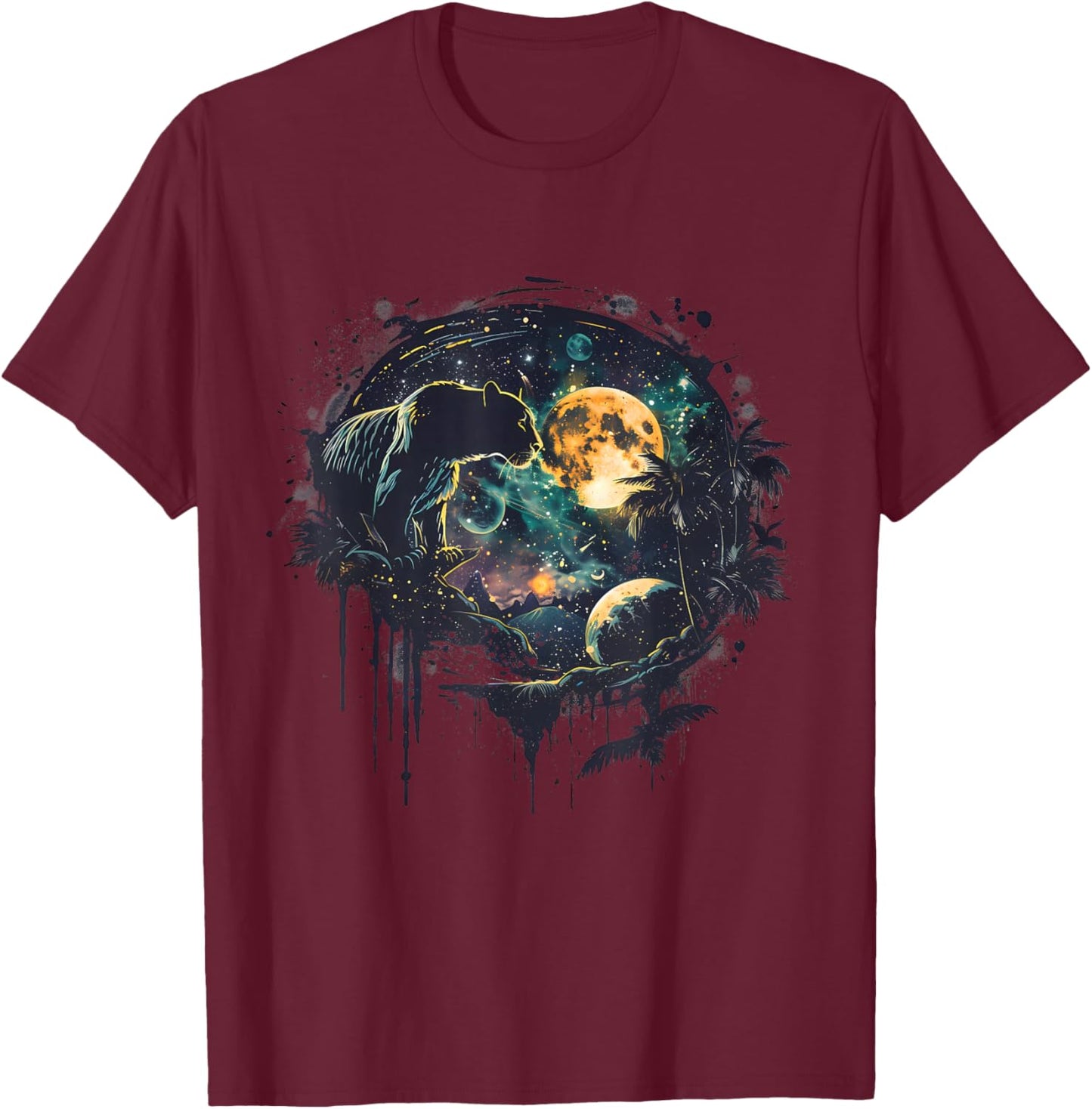 Panther Wildlife Nature Moon Panther Lover Jungle Motif T-Shirt - T-Shirt | Maroon