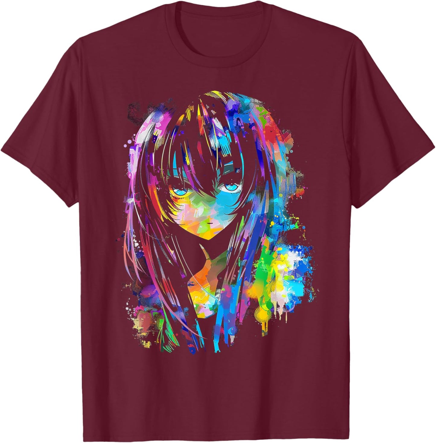 Anime Manga Graphic Colorful Art Anime T-Shirt - T-Shirt | Maroon
