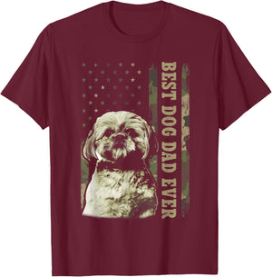 Best Shih Tzu Dad Ever Shirt, Camo American Flag Dog Dad T-Shirt - T-Shirt | Maroon