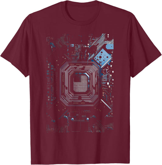 Motherboard Microchip Black IT Computer Background Graphic T-Shirt - T-Shirt | Maroon