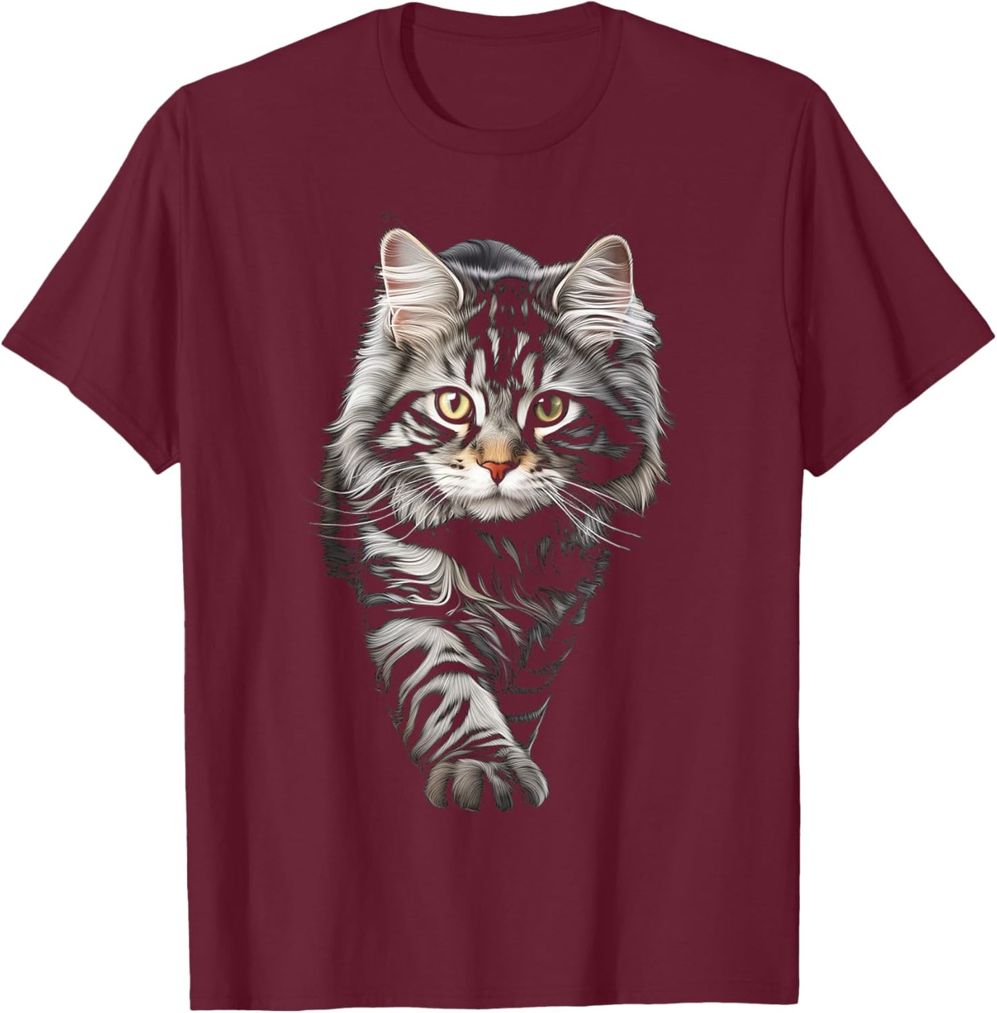 Cat Graphic Pet Illustration Cat Women Kids T-Shirt - T-Shirt | Maroon